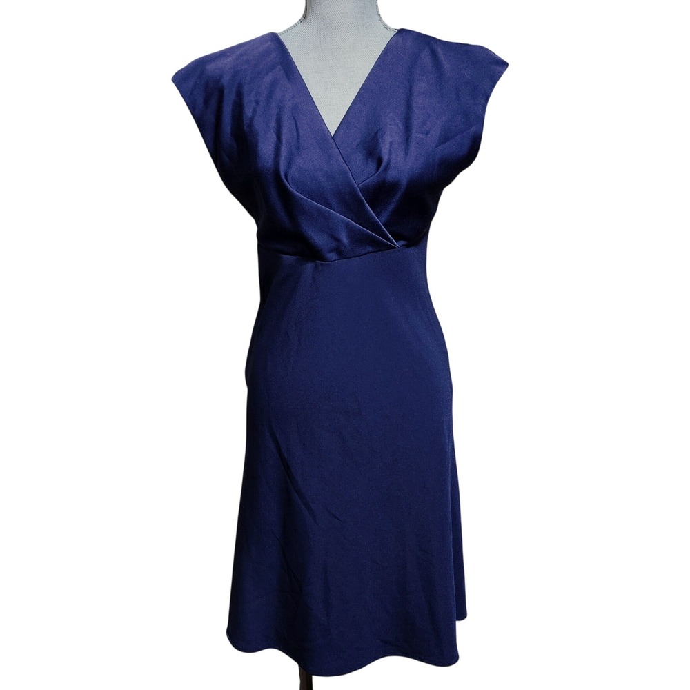 Donna Ricco Royal Blue Satin V-Neck Cap Sleeve Cocktail Dress 4 Elegant Evening